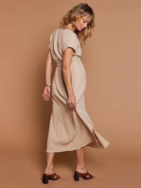 Robe longue grossesse effet cache-coeur en gaze de coton argile+beige+marine+terracotta 5 - vertbaudet enfant 