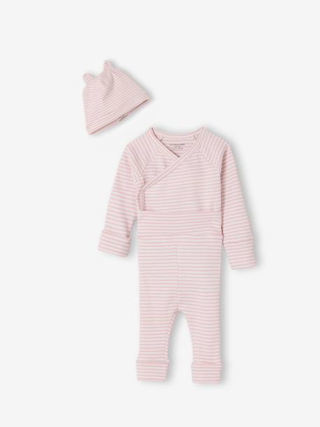 Ensemble bébé body, legging et bonnet rayé rose chiné 1 - vertbaudet enfant 