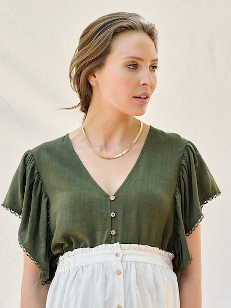 Blouse grossesse et allaitement avec lin beige+kaki 12 - vertbaudet enfant 