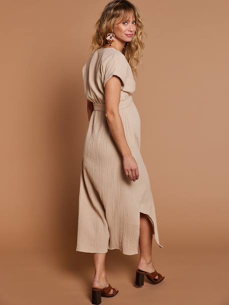 Robe longue grossesse effet cache-coeur en gaze de coton argile+beige+marine+terracotta 4 - vertbaudet enfant 