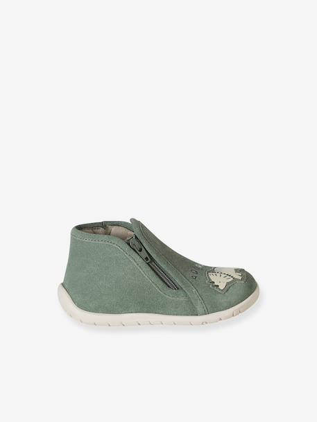 Chaussons bébé cuir souple zip vert sauge 3 - vertbaudet enfant 