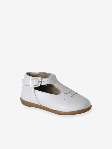 Chaussures salomés bébé fille cuir boucle beige irisé+blanc 8 - vertbaudet enfant 