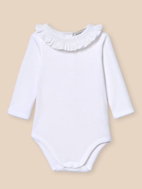 Body bébé col avec smocks - coton biologique Blanc casse 1 - vertbaudet enfant 