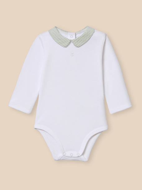Body bébé col à carreaux - coton biologique Carreaux bleu+Rayure amande 5 - vertbaudet enfant 