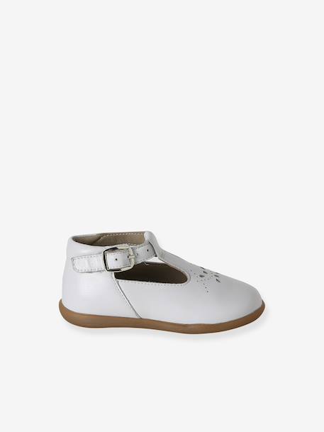 Chaussures salomés bébé fille cuir boucle beige irisé+blanc 9 - vertbaudet enfant 