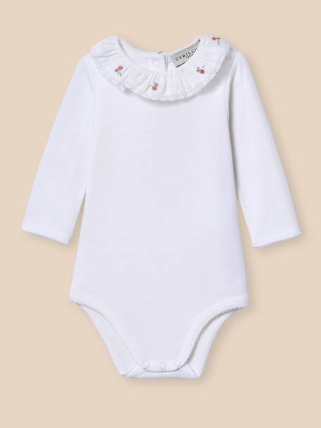 Body bébé col en broderie anglaise - coton biologique Blanc casse 1 - vertbaudet enfant 