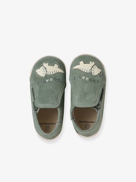 Chaussons bébé cuir souple zip vert sauge 2 - vertbaudet enfant 
