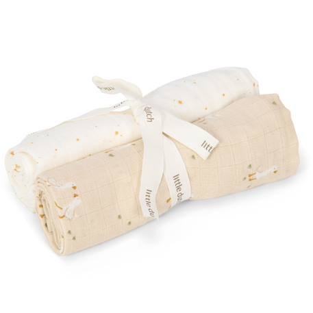 Set de 2 langes en gaze de coton little goose (70 x 70 cm) Blanc, beige 1 - vertbaudet enfant 