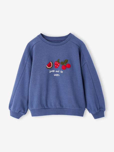 Sweat fille motif fantaisie écru+gris chiné+indigo 10 - vertbaudet enfant 
