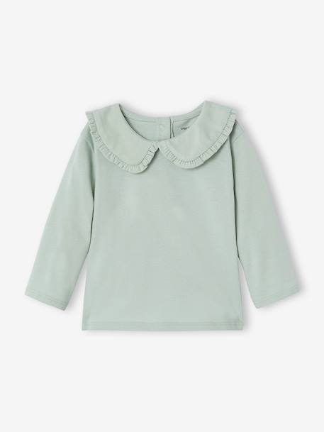 T-shirt bébé manches longues col claudine beige clair+vert d'eau 10 - vertbaudet enfant 