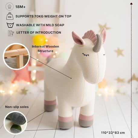 Grande peluche siège d’appoint licorne White and pink 4 - vertbaudet enfant 
