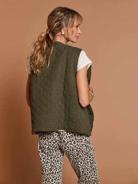 Veste matelassée évolutive avec protège-bébé grossesse et post grossesse en gaze de coton écru+kaki 15 - vertbaudet enfant 