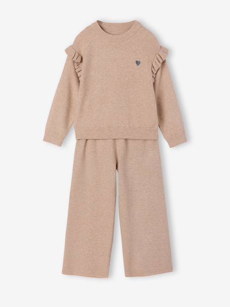 Ensemble pantalon large fille beige chiné 1 - vertbaudet enfant 