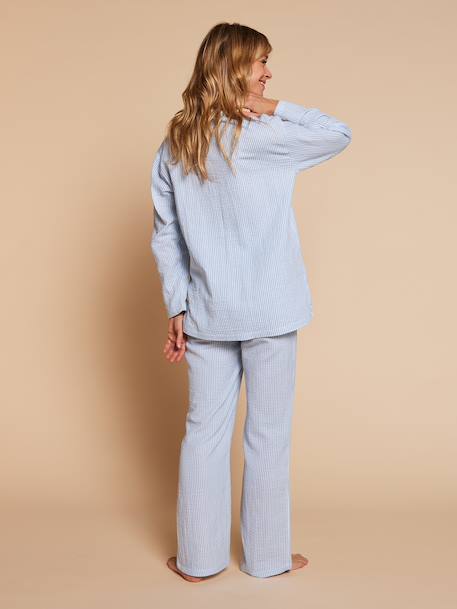 Pyjama grossesse 2 pièces en gaze de coton écru+rayé bleu 11 - vertbaudet enfant 