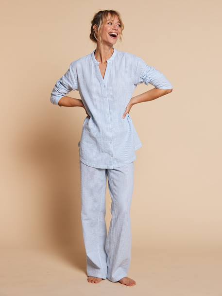 Pyjama grossesse 2 pièces en gaze de coton écru+rayé bleu 15 - vertbaudet enfant 