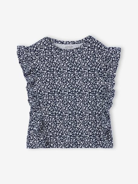 T-shirt manches courtes fille volants marine+vert sauge 3 - vertbaudet enfant 