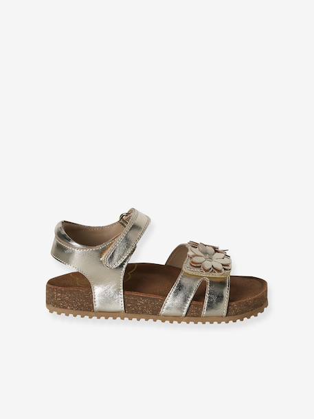 Sandale ouverte fleur cuir or 2 - vertbaudet enfant 