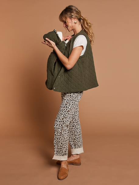 Veste matelassée évolutive avec protège-bébé grossesse et post grossesse en gaze de coton écru+kaki 19 - vertbaudet enfant 