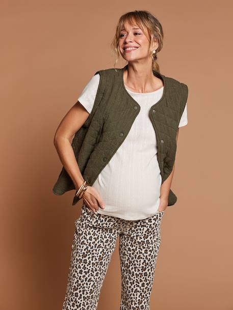 Veste matelassée évolutive avec protège-bébé grossesse et post grossesse en gaze de coton écru+kaki 10 - vertbaudet enfant 