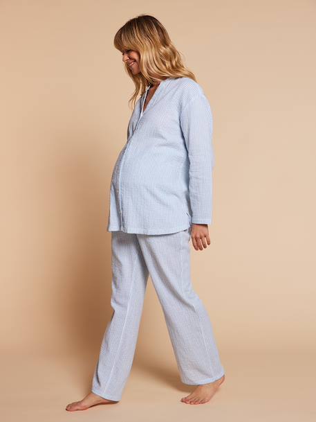 Pyjama grossesse 2 pièces en gaze de coton écru+rayé bleu 17 - vertbaudet enfant 