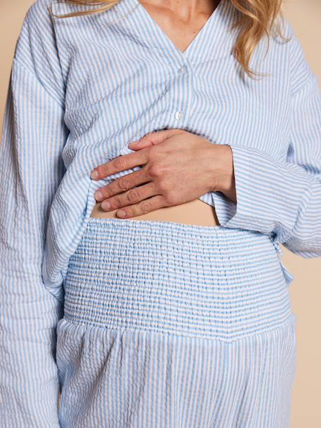 Pyjama grossesse 2 pièces en gaze de coton écru+rayé bleu 14 - vertbaudet enfant 