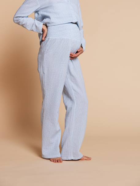 Pyjama grossesse 2 pièces en gaze de coton écru+rayé bleu 8 - vertbaudet enfant 