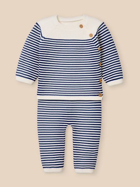 Ensemble en tricot bébé - coton biologique Rayure bleue 1 - vertbaudet enfant 