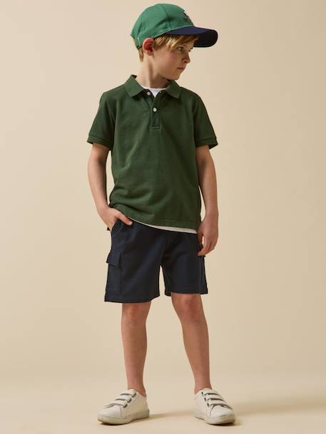 Short en maille piquée garçon - coton biologique Bouteille+Marine 9 - vertbaudet enfant 