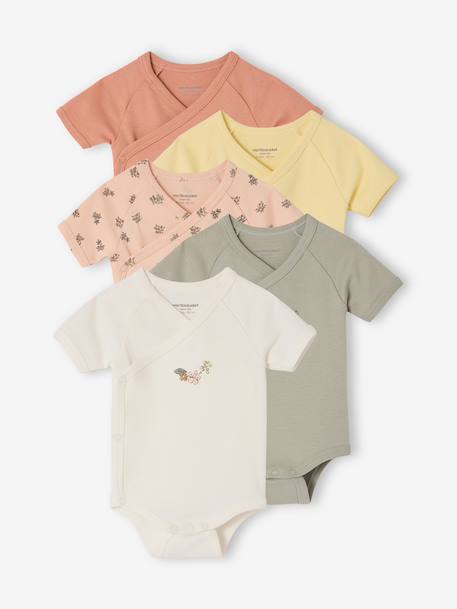 Lot 5 bodies manches courtes fleuris rose 1 - vertbaudet enfant 