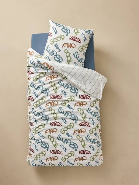Parure housse de couette et taie d'oreiller BASKET avec coton recyclé écru 4 - vertbaudet enfant 