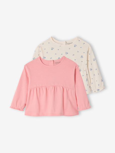 Lot 2 T-shirts manches longues bébé rose 1 - vertbaudet enfant 