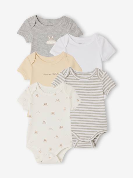 Lot 5 bodies manches courtes lapin nuage écru 1 - vertbaudet enfant 