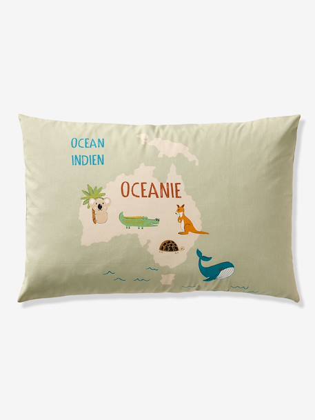 Parure housse de couette et taie d'oreiller TOUR DU MONDE ANIMAUX avec coton recyclé vert sauge 4 - vertbaudet enfant 