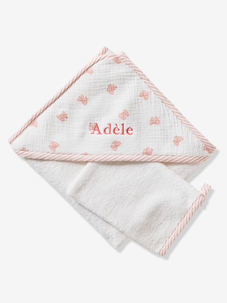 Cape de bain personnalisable et gant de toilette NOEUDS blanc imprimé 3 - vertbaudet enfant 