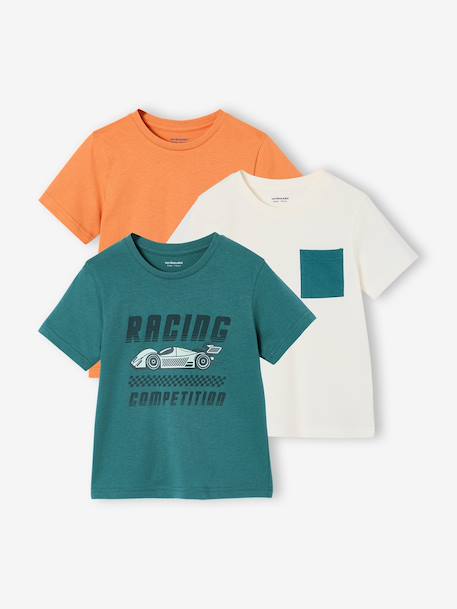 Lot 3 T-shirts manches courtes bleu pétrole+caramel+marine+noix de pécan+vert amande+vert sauge 1 - vertbaudet enfant 