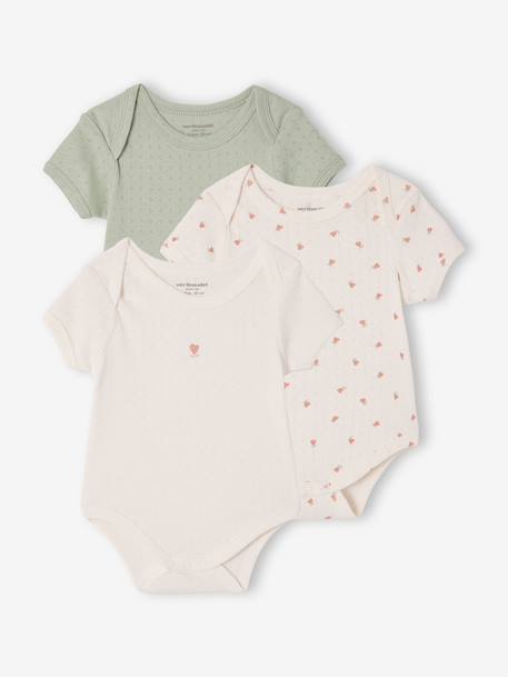 Lot 3 bodies manches courtes en pointelle vert sauge 1 - vertbaudet enfant 