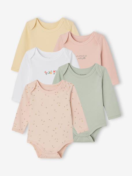 Bodies manches longues bébé fleuris vert sauge 1 - vertbaudet enfant 