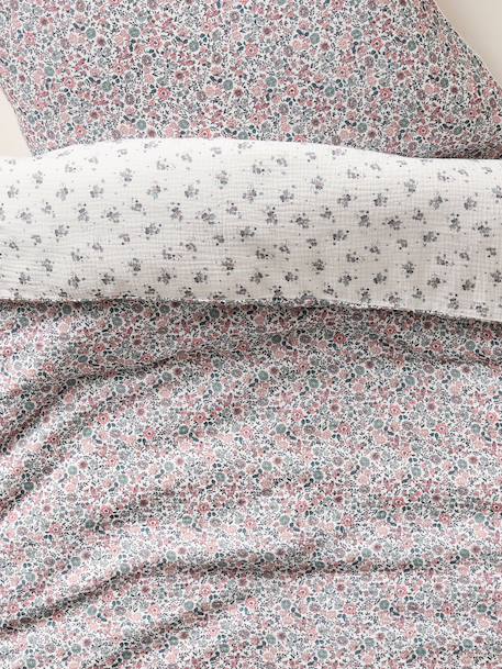 Parure housse de couette et taie d'oreiller en gaze de coton RETRO FLOWERS, avec coton recyclé rose imprimé 11 - vertbaudet enfant 