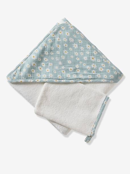 Cape de bain personnalisable et gant de toilette MARGUERITE bleu imprimé 6 - vertbaudet enfant 