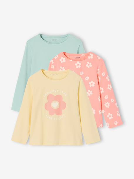 Lot de 3 t-shirts fille fantaisie manches longues anthracite+bleu grisé+corail+indigo+rose 7 - vertbaudet enfant 