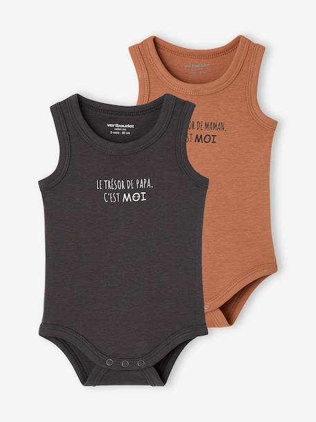 Lot de 2 bodies garçon coton biologique anthracite 1 - vertbaudet enfant 