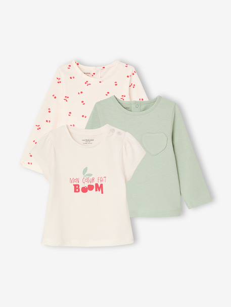 Lot de 3 t-shirts bébé fille manches longues écru+rayé rouge 1 - vertbaudet enfant 