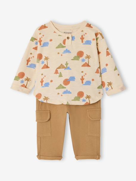 Ensemble bébé garçon T-shirt pantalon beige imprimé 1 - vertbaudet enfant 