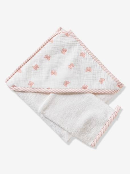 Cape de bain personnalisable et gant de toilette NOEUDS blanc imprimé 6 - vertbaudet enfant 
