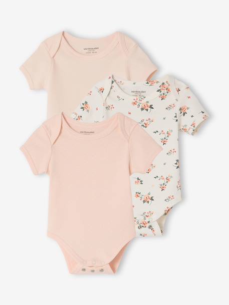 Lot 3 bodies bébé manches courtes rose pâle 1 - vertbaudet enfant 