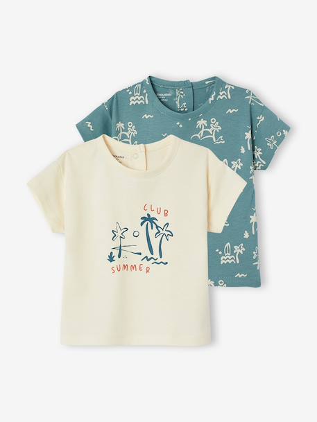 Lot 2 t-shirts manches courtes bébé écru 1 - vertbaudet enfant 