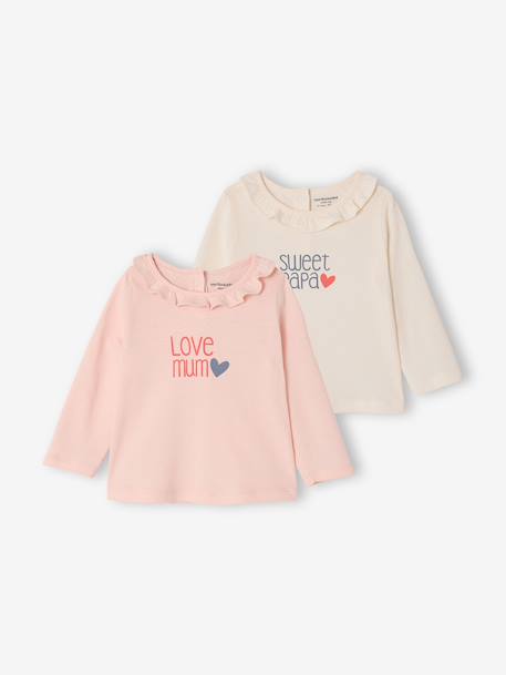 Lot 2 T-shirt manches longues collerette rose pâle 1 - vertbaudet enfant 