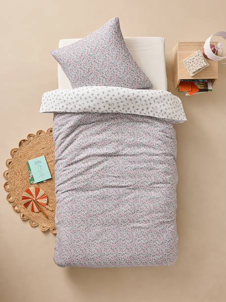 Parure housse de couette et taie d'oreiller en gaze de coton RETRO FLOWERS, avec coton recyclé rose imprimé 4 - vertbaudet enfant 