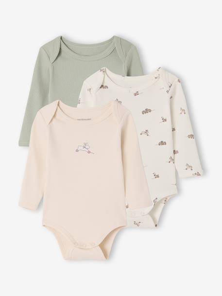Lot 3 bodies bébé manches longue vert sauge 1 - vertbaudet enfant 