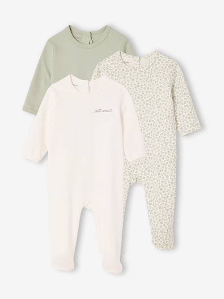 Lot 3 pyjamas bébé en coton bio beige+écru+vert sauge 14 - vertbaudet enfant 